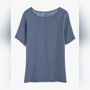 Women's Linen Blue Short Sleeve Top